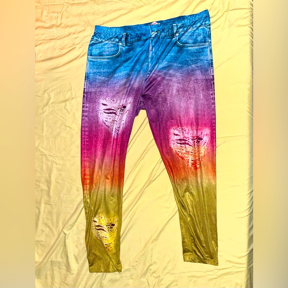 ROSEGAL Multicolor Jean Print Leggings | Size 2XL (18)